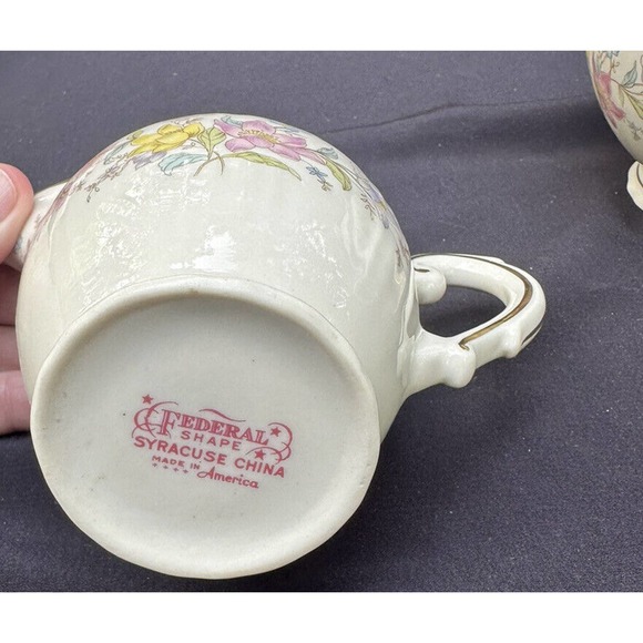 Stunning Federal Shape Syracuse Briarcliff Creamer & Sugar Bowl with Lid -6E - Picture 7 of 12